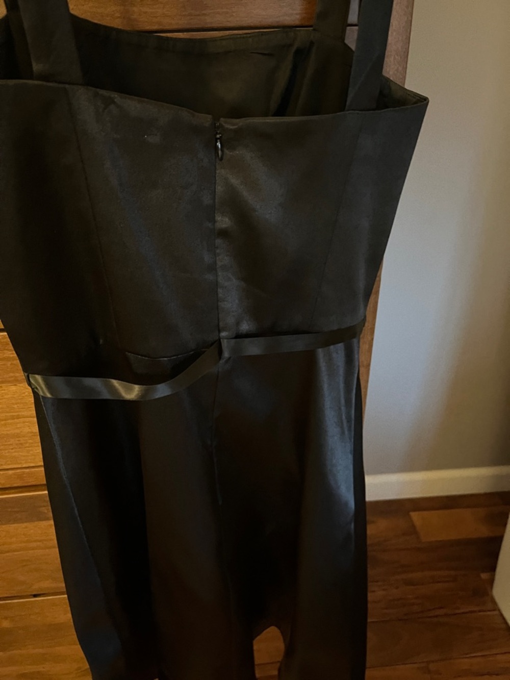 ABS Allen Schwartz Black Satin Midi Dress with Ribbon Waist - Picture 6 of 6